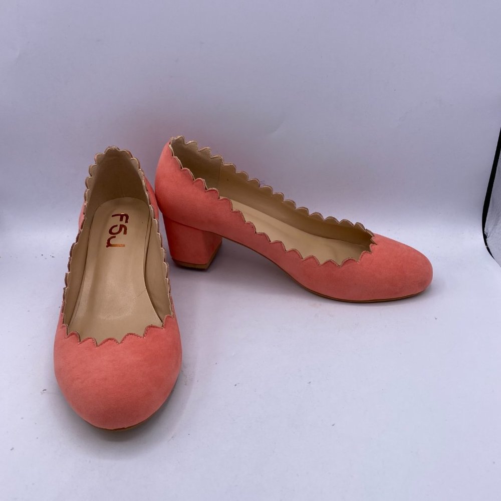FSJ Pink Chunky Heels Suede Pump - Picture 4 of 11